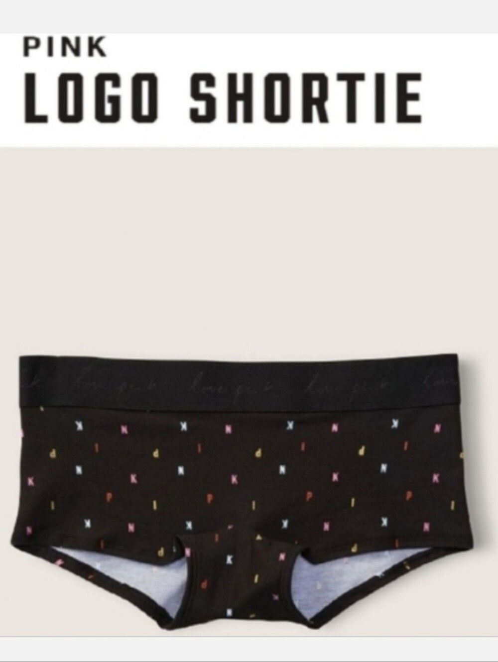 Victoria's secret pink cotton logo shortie panty BLACK XLARGE